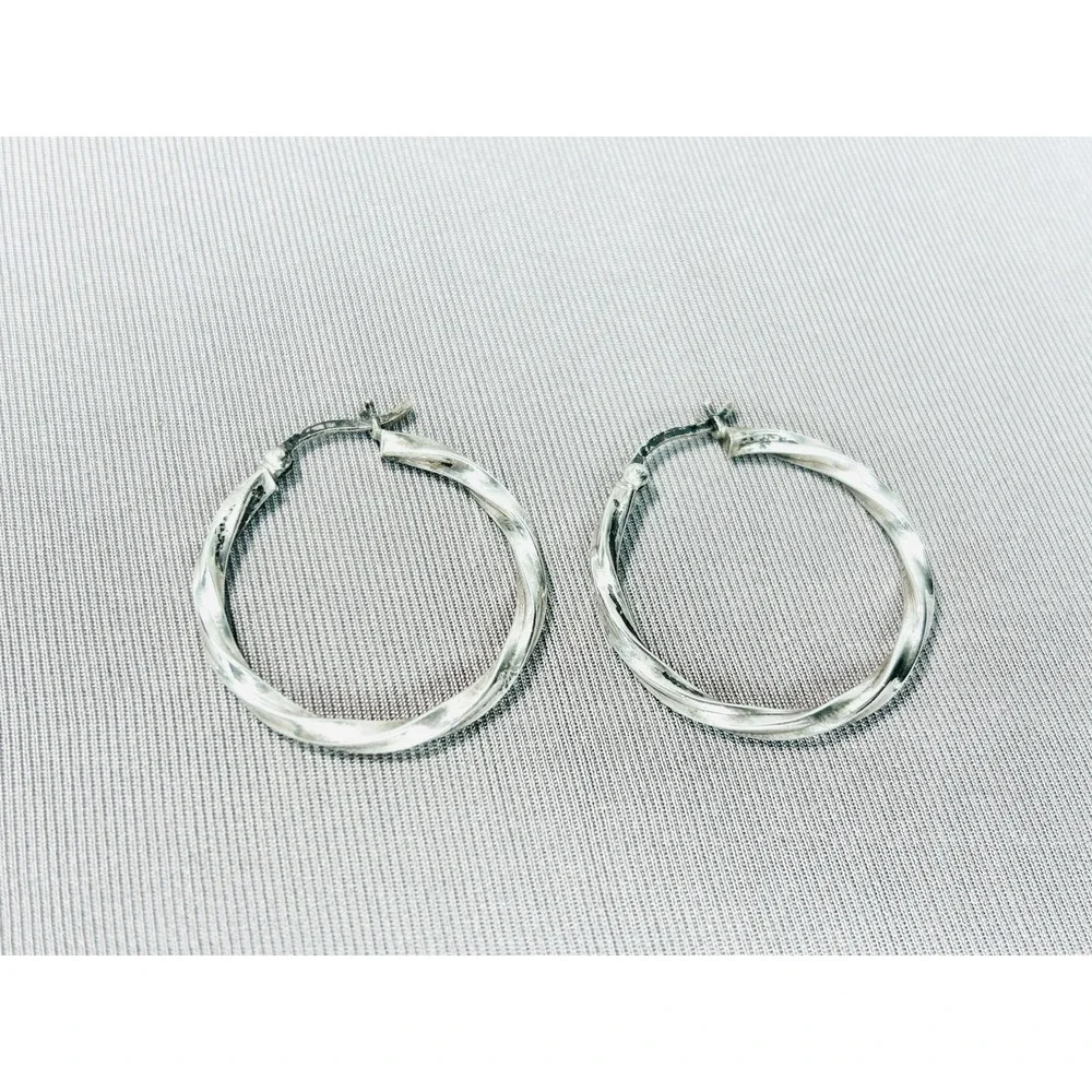 Sterling Silver Large Twisted Hoop‎ Earrings .925 Jewelry